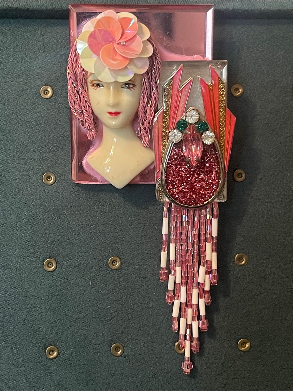 Vintage J-Bee Originals Handcrafted Art Deco Flapper Statement Brooch